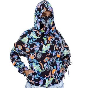 Maaji‎ Lightweight Windbreaker Pullover Hoodie Neon Monkey Leopard Floral Print
